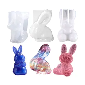 Long Ears Diamond Resin Rabbit Shape 3D Silicone Mold for Resin Animal