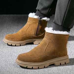 Bottes de neige pour hommes, chaudes, épaisses, doublées de fourrure, à talon moyen, couleur unie, antidérapantes, pour l'extérieur - Product Image 2