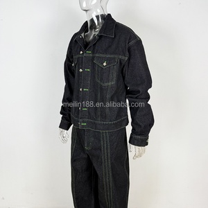 Custom Vintage Black <b>Denim</b> Pants and Jeans Jacket for Men Oversized Heavyweight High Quality <b>Jogging</b> <b>Denim</b> Set Men - Product Image 2