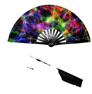 Éventail pliant holographique en bambou pour festival, grand éventail décoratif pour accessoires de fête et événements musicaux - Product Image 6