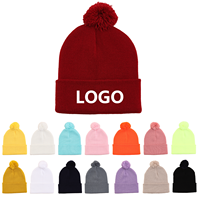 Bonnet d'hiver unisexe en acrylique tricoté avec revers et pompon, personnalisable avec logo brodé, pour le voyage, les sports de plein air, les clubs et la publicité de marque - Vente en gros
