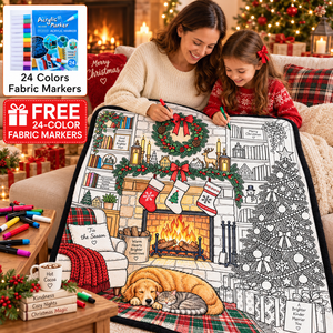 Couverture de Noël personnalisable à colorier soi-même, rectangulaire, en polyester et coton, réutilisable, lavable, pour la peinture en famille - Product Image 1