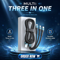 Câble de données tressé trois-en-un Type-C et Micro-USB, chargeur de voiture à charge ultra-rapide universel pour