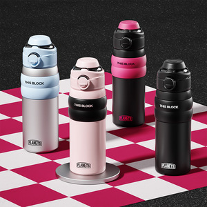 Bouteille d'eau isotherme double boisson 550 ml en acier inoxydable 316, base en acier inoxydable 304, thermos portable à couvercle rabattable avec poignée, logo personnalisé - Product Image 2