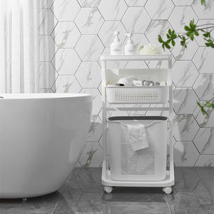 ตะกร้าซักผ้าแบบเคลื่อนที่ 3 ชั้น พร้อมล้อเลื่อนอเนกประสงค์ สำหรับจัดเก็บของใช้ในบ้านและห้องน้ำ ขายส่ง - Product Image 2