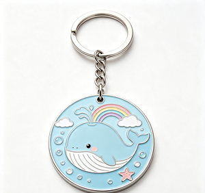 Porte-clés rond en métal émaillé personnalisé en forme de baleine, imprimé UV, cadeau de collection - Product Image 2