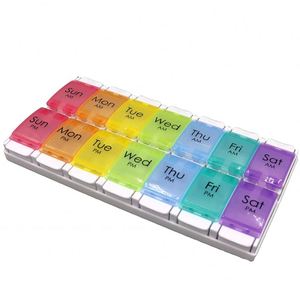 กล่องยาพลาสติกแบบพกพา 7 วัน 14 ช่อง สีรุ้ง ปรับแต่งได้ ขายดี ใช้ในบ้าน ขนาด 22.7x11.7x2.7 ซม. - Product Image 1