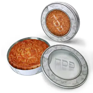 Jyb Custom Ondiepe Ronde Vorm Metalen Maan Cake Verpakking Tin Container Candy Cookie Koekje Blik Met Bedrukt Logo Venster