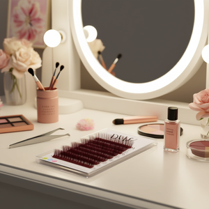 Pestañas de Visón Sintético Mega Volumen Color Borgoña/Vino Tinto 0.07 C/D, Resistentes al Agua, Banda de Algodón Negra, Kit de Extensión de Pestañas DIY, 144 Pares 8-14 - Product Image 1