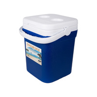 Glacière portable 15L bleue isotherme avec deux porte-gobelets, couvercle rotatif et poignée latérale pour la conservation des aliments et des boissons au frais