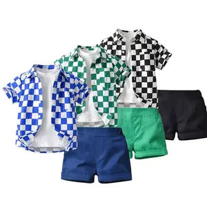 夏の3ピースシャツTシャツビーチショーツ男の子の衣装のためのティーン服子供幼児男の子服セット3ピースキッズボーイズスーツ