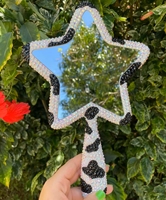 Miroir de poche de luxe fait main avec strass en forme d'étoile, miroir de maquillage en cristal mignon en forme d'ours, miroir de vanité portable scintillant pour cadeau de fille