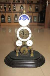 24K doré Style <span class=keywords><strong>français</strong></span> ovale bombé moulinet échappement 8 jours Fusee chaîne porcelaine semaine calendrier et lune cadran squelette horloge de table - Product Image 3