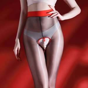 Transparent Open-Crotch Stockings With Pearl Massage Function Ultra-Thin Silky Glossy Sexy Black For Women - Product Image 3