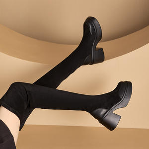 Botas Vaqueras Retro Explosivas de Moda Otoño Invierno 2023, de Doble Uso, con Plataforma Gruesa, Tacón Plano, Térmicas, Elásticas, Estilo Caballero - Product Image 1