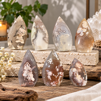 Ornement en pierre polie motif floral en agate Sakura en forme de goutte d'eau pour décoration intérieure, cadeau et collection