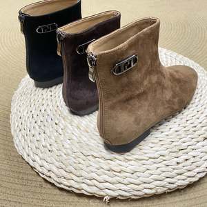 Botines de Mujer 100% Cuero Vacuno de Ante, Tacón Plano, Punta Redonda, Verano, Aumento de Altura, Logotipo Personalizado - Product Image 6