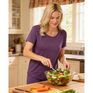 Ensemble de pyjama en viscose de bambou pour femmes, haut à manches courtes avec pantalon, 2 pièces, vêtements de nuit confortables et doux - Product Image 5