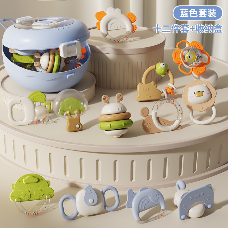 [Bleu] Boîte de rangement pour ensemble d'anneaux de dentition de 12 pièces (boîte de couleur chinoise)