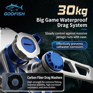 GOOFISH Abyss pour moulinet <span class=keywords><strong>spinning</strong></span> avec une résistance maximale de 30 kg, 9 roulements, rapport de transmission 6.08:1, entièrement en métal CNC, pour la pêche en eau salée, slow jigging pour gros poissons - Product Image 4
