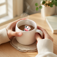 Taza de Cerámica con Animal 3D en el Interior, Personalizada al por Mayor, Linda Taza de Café con Dibujos Animados, Logotipo OEM ODM Impreso, Taza de Regalo Novedosa de Porcelana de 301-400 ml