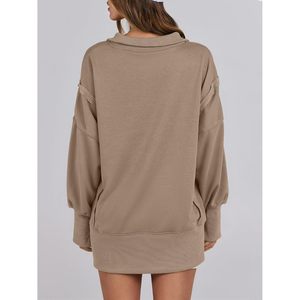 Sweat-shirt Henley oversize pour femme FOXA, manches longues, coupe décontractée, haut à ourlet asymétrique, collection automne 2025 - Product Image 6