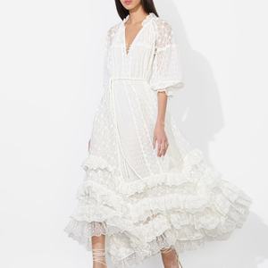 Vestido de Verano de Alta Calidad, Estilo Nuevo, Informal, de Algodón, para Mujer, Estilo Bohemio, Largo, Color Blanco - Product Image 1