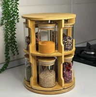 Support à épices rotatif en bambou avec 12 pots en verre et couvercles en bois, organisateur d'épices de comptoir pour rangement de cuisine, vente en gros, OEM