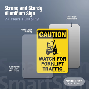 Panneau de signalisation de sécurité pour chariot élévateur ; en aluminium pressé résistant à la rouille ; durable et résistant à la décoloration ; adapté pour entrepôt, industrie ; jaune et noir - Product Image 2