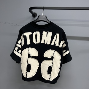 Camiseta de Hombre Extra Grande de 280g con Bordado Creativo de Moda, Algodón de Pelo Largo Lavado, Manga Corta, Cuello Redondo, Venta al Por Mayor - Product Image 5