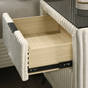 Mavela Modern Adjustable Wide Wale Corduroy Upholstery Panel Queen <b>Bed</b> 2 Nightstands Cream for Apartment Hotel Use Furniture Set - Product Image 6