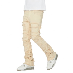 Nueva Llegada, Precio al por Mayor, Logotipo Personalizado, Jeans de Hombre a la Moda, Casuales, Verdes, con Diseño Super Stacked Flare, Negros - Product Image 4