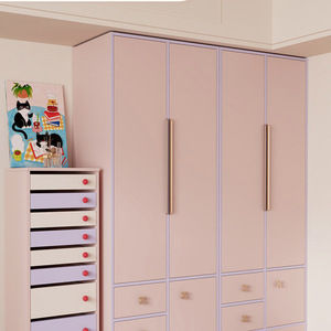 Armoire rose sur mesure avec <span class=keywords><strong>lit</strong></span> intégré, design <span class=keywords><strong>de</strong></span> garde-robe murale avec porte-pantalons télescopique intégré, rangement pour chambre à coucher - Product Image 2