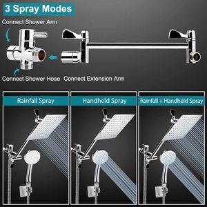 Pommeau de <span class=keywords><strong>douche</strong></span> pluie haute pression de 8 pouces Combo de <span class=keywords><strong>douche</strong></span> à main avec bras <span class=keywords><strong>d</strong></span>'extension de 11 pouces <span class=keywords><strong>Angle</strong></span> de hauteur réglable - Product Image 4