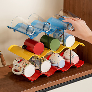 Cup <b>Storage</b> <b>Rack</b> 4 Layers Wave Shaped Multi Tier Desktop Organizer For Water <b>Bottles</b> And Mugs - Product Image 2