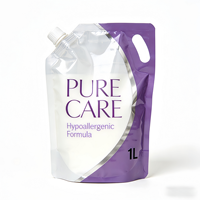 Buse d'aspiration liquide en PE à fond carré personnalisée, avec impression personnalisée et bec verseur en gravure pour pochette de recharge pour lessive et produits ménagers