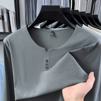 T-shirt à manches longues pour hommes, col en V, couleur unie, coupe ajustée, léger, décontracté, basique, printemps automne, 6671