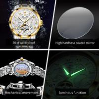 Jam Tangan OLEVS 6668 OEM ODM yang Dapat Dikustomisasi, Jam Tangan Kerangka Berongga, Jam Tangan Bisnis, Bercahaya, Baja Anti Karat, Otomatis Mekanis untuk Pria