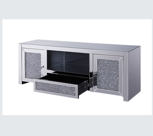 <b>Mirrored</b> & Faux Diamonds Modern Adjustable Storage TV Stand for Living Room Luxury Home Furniture - Product Image 1