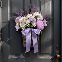 Nouvelle collection Printemps/Été transfrontalière : Panier de fleurs artificielles en plastique fait main, couronne à suspendre à la porte, pivoine et hortensia de haute qualité