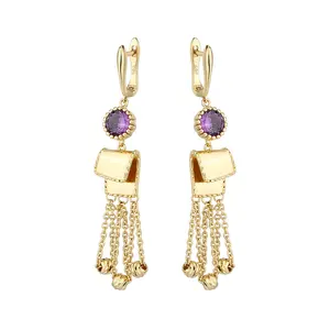 Promotion New Trendy Tassel Earrings with Purple Zircon Crystal Gold Plated Chain Jewelry for Women