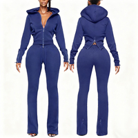 Survêtements de sport personnalisés pour femmes avec logo, pantalon de sport brodé, haut à capuche zippé à manches longues, ensemble deux pièces pour femmes