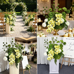 Hortensias Verde Lima y Orquídeas Amarillas, Flores Artificiales Hechas a Mano de Seda para Letreros de Bienvenida de Boda y Decoraciones de Ceremonia - Product Image 2