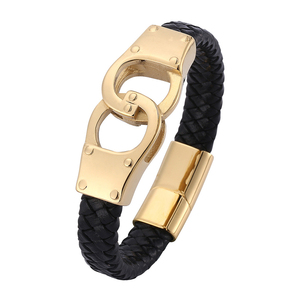 Bracciali in oro italiano placcato argento mano bracciali moda in acciaio inossidabile femminile bracciale in vera pelle - Product Image 2