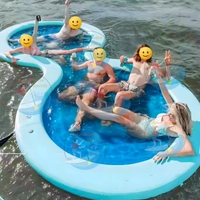 Hamac aquatique gonflable commercial rond en Drop Stitch : Flotteur de piscine convertible 4-en-1 avec filet pour complexes hôteliers, hôtels et plages