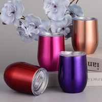 Gobelet à vin en acier inoxydable pas cher de 12 oz, thermique sous vide, réutilisable, écologique, portable, mug à café avec couvercle et paille, fête, anti-fuite