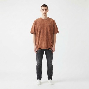 Camiseta vintage de manga corta con cuello redondo y lavado ácido, estilo streetwear, con logo personalizado para hombre, camiseta oversize de algodón lavado para hombre - Product Image 1