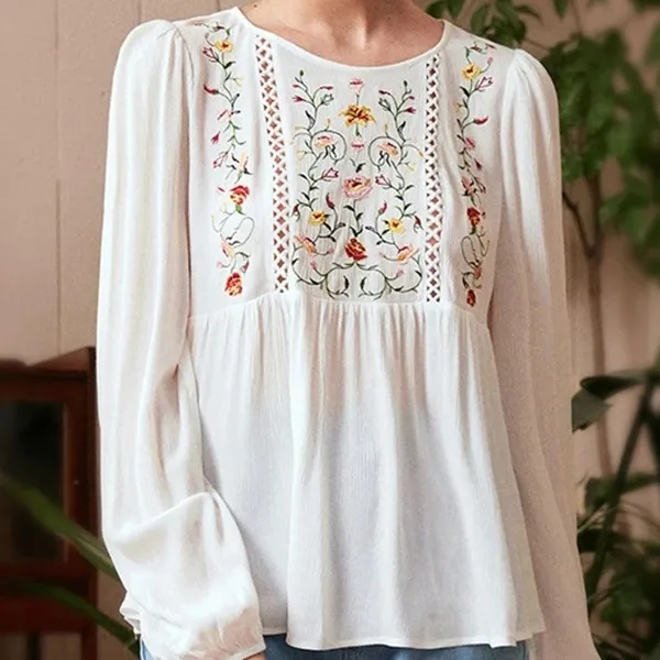 New arrival Arab Muslim Women Tops Long Sleeve Islamic Clothing Blouse Fashion White Hand Embroidery Tunic