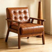 Fauteuil lounge moderne en cuir capitonné avec structure en bois massif, fauteuil rembourré pour salon, mobilier d'appoint, vente en gros, style personnalisé OEM