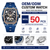 Mini Focus MF0603G Montre mécanique automatique personnalisée pour homme, cadran squelette, boîtier tonneau, bracelet silicone, montre-bracelet de luxe lumineuse OEM ODM